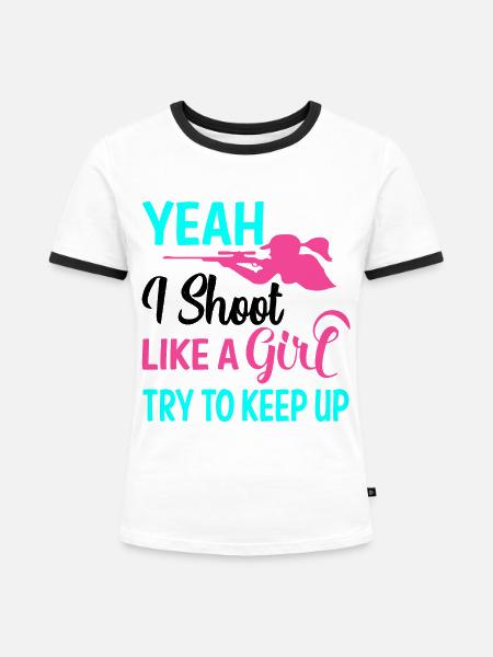 Shooting - Frauen Kontrast-T-Shirt - Weiß/Schwarz