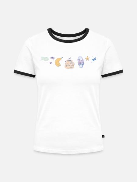 ARTIKEL - Frauen Kontrast-T-Shirt - Weiß/Schwarz