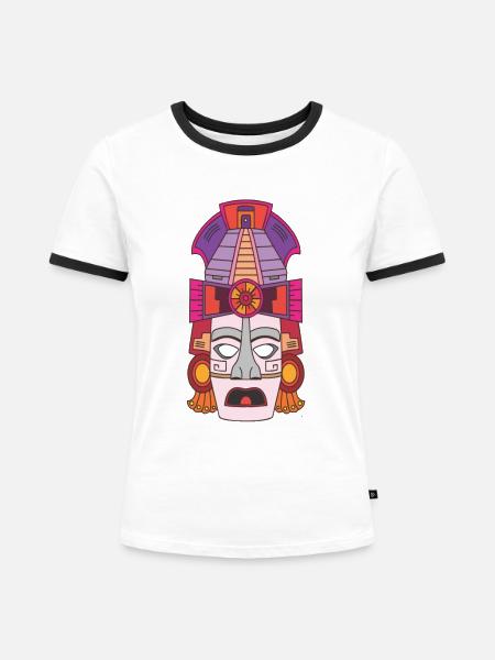 Maya-Maske - Frauen Kontrast-T-Shirt - Weiß/Schwarz