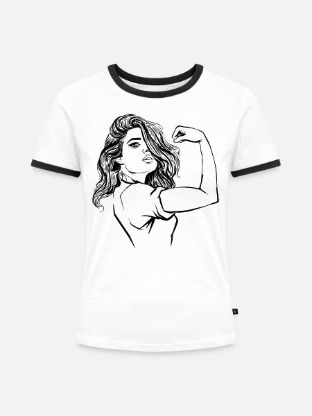 Frau - Frauen Kontrast-T-Shirt - Weiß/Schwarz