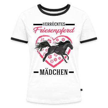 Verrücktes Friesenpferd Mädchen - Frauen Kontrast-T-Shirt - Weiß/Schwarz - Vorne - Selfina (174cm)