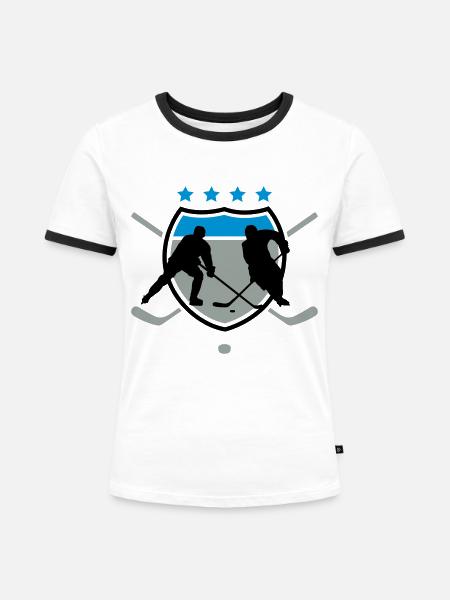 Eishockey - Frauen Kontrast-T-Shirt - Weiß/Schwarz