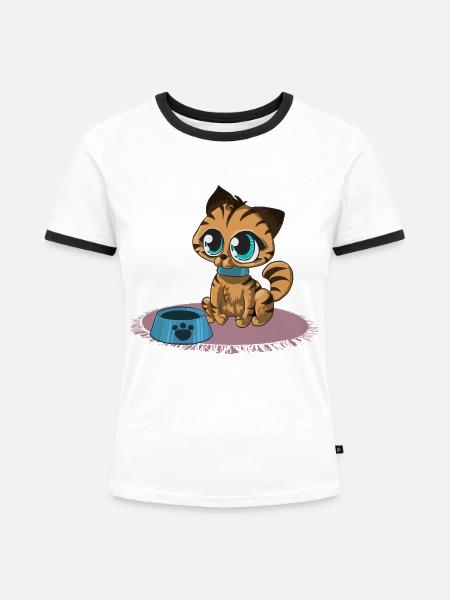 Sweed Kitty - Frauen Kontrast-T-Shirt - Weiß/Schwarz