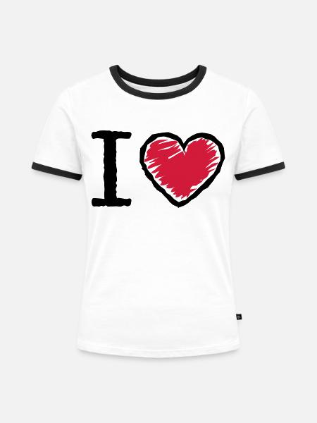 I love heart - Frauen Kontrast-T-Shirt - Weiß/Schwarz