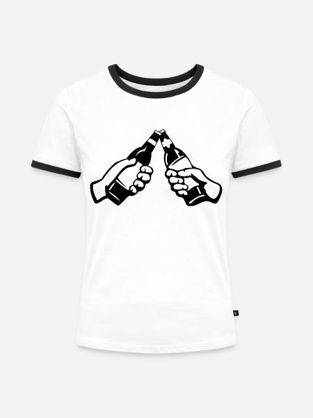 Bierflaschen - Frauen Kontrast-T-Shirt - Weiß/Schwarz