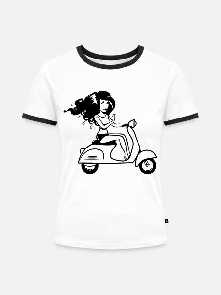motorroller mädchen sexy - Frauen Kontrast-T-Shirt - Weiß/Schwarz