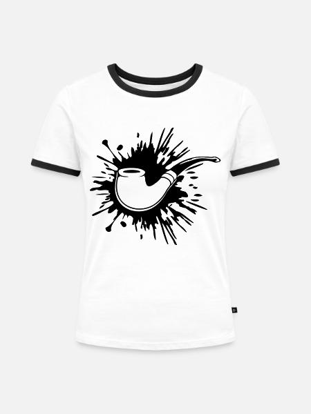 Farbklecks Tabakpfeife Raucher - Frauen Kontrast-T-Shirt - Weiß/Schwarz