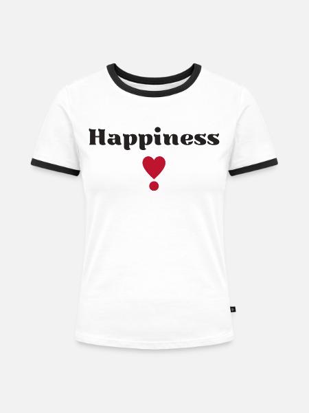 Happiness - Frauen Kontrast-T-Shirt - Weiß/Schwarz