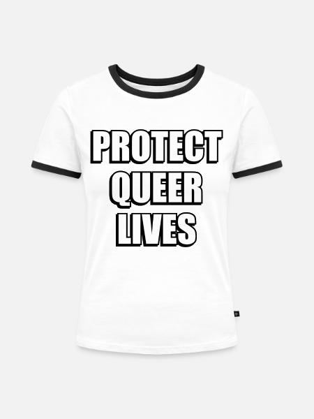 Queeres Leben schützen - Frauen Kontrast-T-Shirt - Weiß/Schwarz