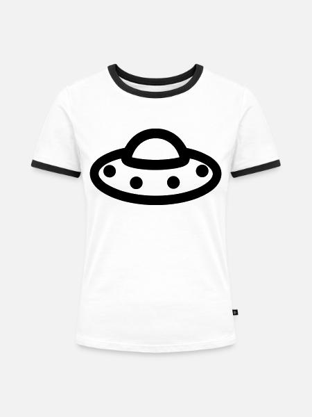 fliegende Untertasse - Frauen Kontrast-T-Shirt - Weiß/Schwarz