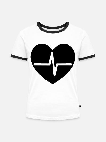 Herzschlag - Frauen Kontrast-T-Shirt - Weiß/Schwarz
