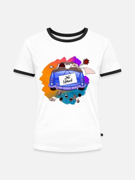 Gerade verheiratet - Frauen Kontrast-T-Shirt - Weiß/Schwarz