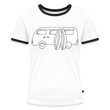Retro-Van mit Surfbrettern - Frauen Kontrast-T-Shirt - Weiß/Schwarz - Vorne - Selfina (174cm)