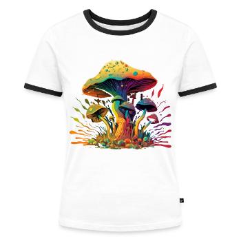 Psychedelischer Pilz - Frauen Kontrast-T-Shirt - Weiß/Schwarz - Vorne - Selfina (174cm)