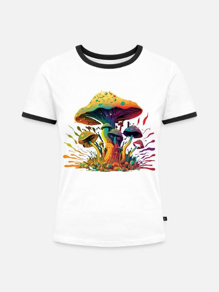 Psychedelischer Pilz - Frauen Kontrast-T-Shirt - Weiß/Schwarz