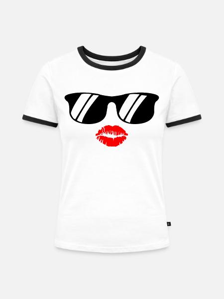 kiss face - Frauen Kontrast-T-Shirt - Weiß/Schwarz