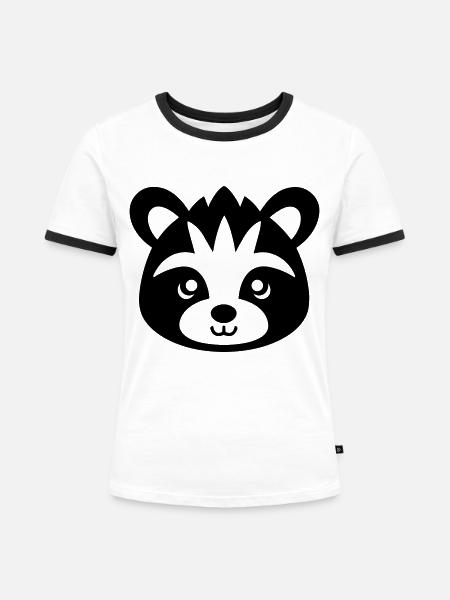 Kleiner Panda - Frauen Kontrast-T-Shirt - Weiß/Schwarz