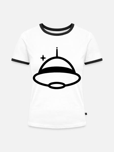 fliegende Untertasse - Frauen Kontrast-T-Shirt - Weiß/Schwarz