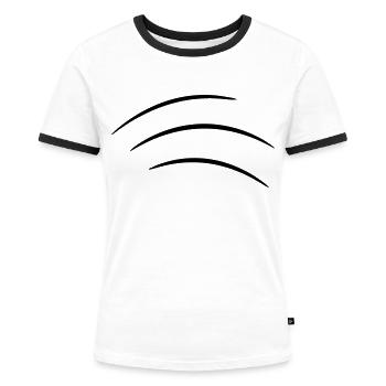 moving stripes | Bewegungsstreifen - Frauen Kontrast-T-Shirt - Weiß/Schwarz - Vorne - Selfina (174cm)