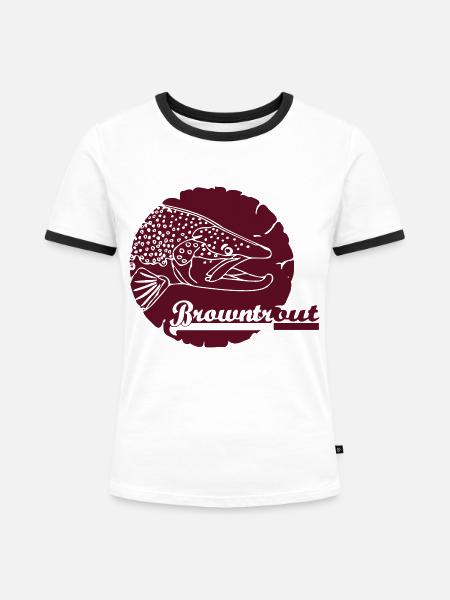 browntrout Emblem - Frauen Kontrast-T-Shirt - Weiß/Schwarz