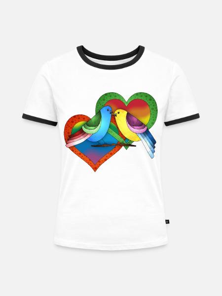 Vögel - Frauen Kontrast-T-Shirt - Weiß/Schwarz