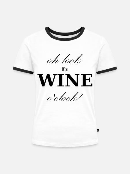 Wine o'clock - Frauen Kontrast-T-Shirt - Weiß/Schwarz