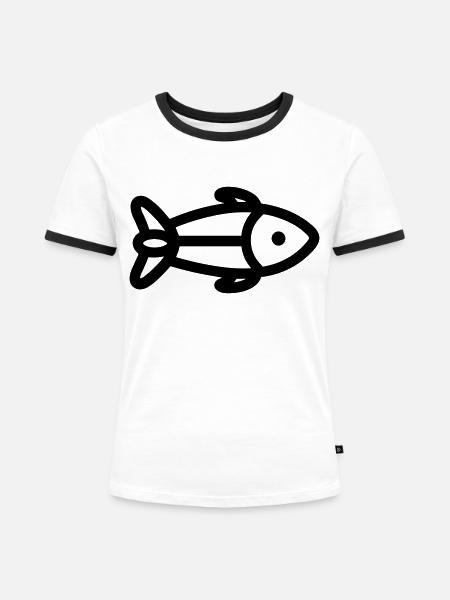 Fisch - Frauen Kontrast-T-Shirt - Weiß/Schwarz