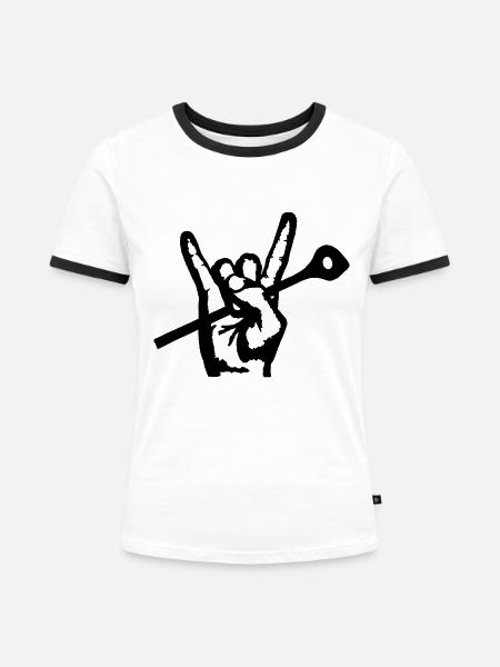 Rockhand, Kochlöffel, Kitchen - Frauen Kontrast-T-Shirt - Weiß/Schwarz