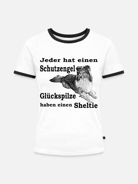 Schutzengel Sheltie - Frauen Kontrast-T-Shirt - Weiß/Schwarz