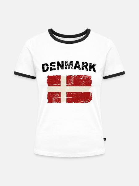 Denmark Flag - Dänemark Flagge - Frauen Kontrast-T-Shirt - Weiß/Schwarz