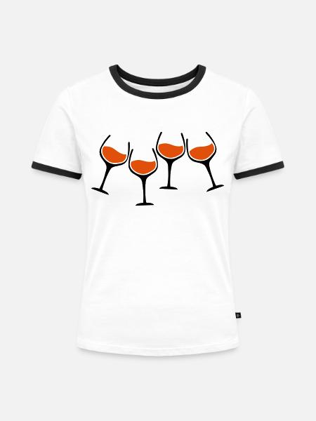 rotwein glaeser anstossen - Frauen Kontrast-T-Shirt - Weiß/Schwarz