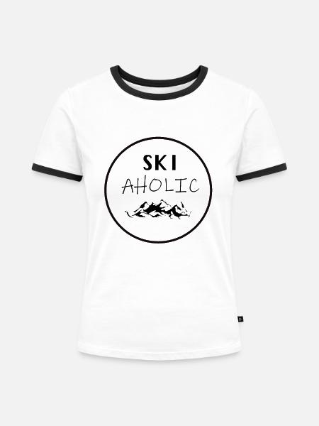 Ski Aholic - Frauen Kontrast-T-Shirt - Weiß/Schwarz