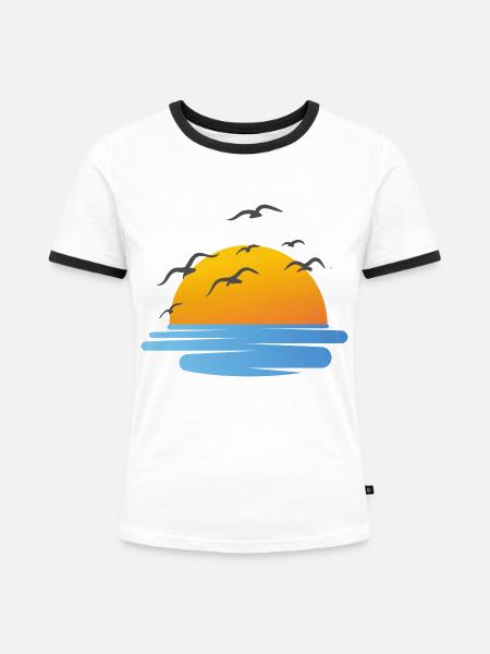 Sonnenuntergang und Wasservögel - Frauen Kontrast-T-Shirt - Weiß/Schwarz