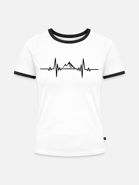 Herzschlag schneebedeckter Berg - Frauen Kontrast-T-Shirt - Weiß/Schwarz