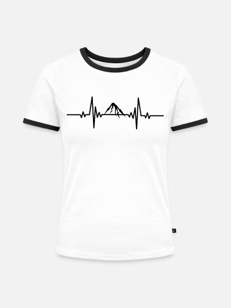 Heartbeat Schneebedeckter Berg - Frauen Kontrast-T-Shirt - Weiß/Schwarz