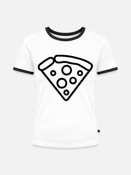 Pizzastück - Frauen Kontrast-T-Shirt - Weiß/Schwarz