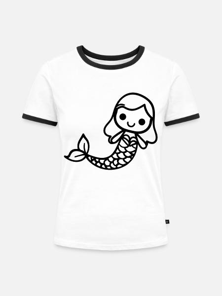 Meerjungfrau - Frauen Kontrast-T-Shirt - Weiß/Schwarz