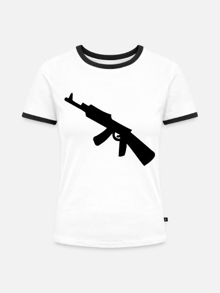 Waffe - Uzi - Frauen Kontrast-T-Shirt - Weiß/Schwarz