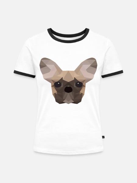 French Bulldog Low Poly - Frauen Kontrast-T-Shirt - Weiß/Schwarz