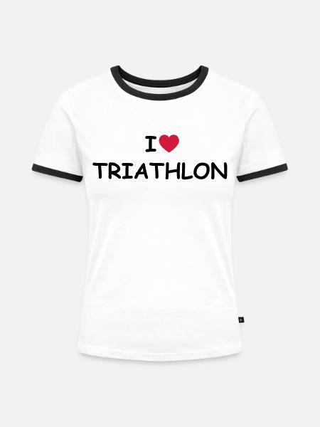 I love/heart Triathlon - Frauen Kontrast-T-Shirt - Weiß/Schwarz