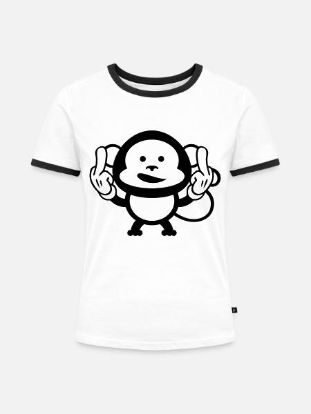 monkey middle finger design - Frauen Kontrast-T-Shirt - Weiß/Schwarz