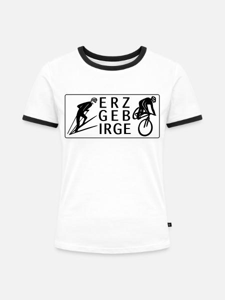 Erzgebirge Ski & MTB - Frauen Kontrast-T-Shirt - Weiß/Schwarz