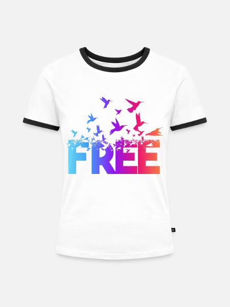 Birds free - Frauen Kontrast-T-Shirt - Weiß/Schwarz