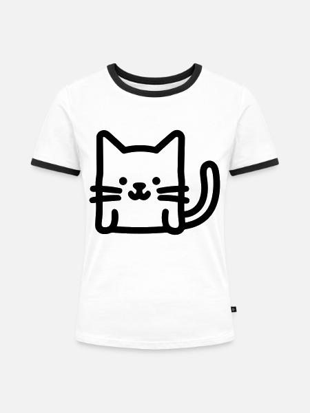 Katze - Frauen Kontrast-T-Shirt - Weiß/Schwarz