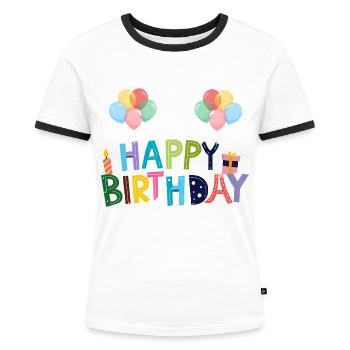 Happy Birthday - Frauen Kontrast-T-Shirt - Weiß/Schwarz - Vorne - Selfina (174cm)