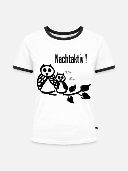 Eulen "Nachtaktiv" - Frauen Kontrast-T-Shirt - Weiß/Schwarz