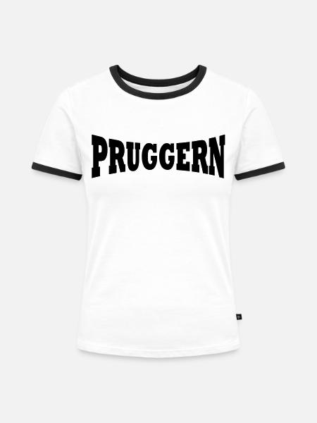 Pruggern Skiort Schriftzug - Frauen Kontrast-T-Shirt - Weiß/Schwarz
