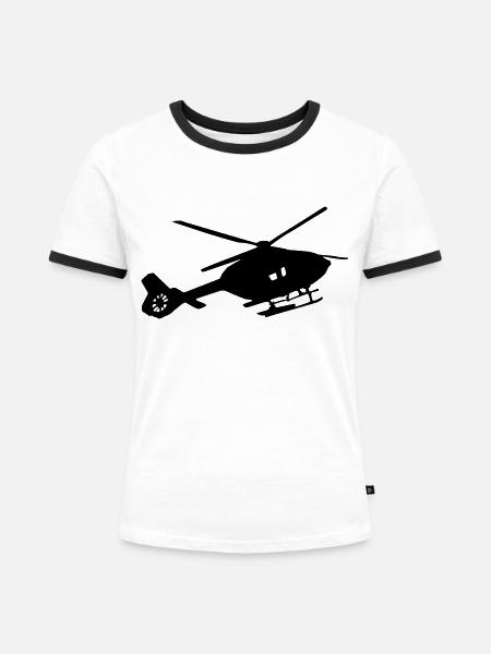 helikopter silhouette - Frauen Kontrast-T-Shirt - Weiß/Schwarz