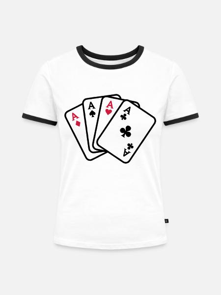 Poker - Frauen Kontrast-T-Shirt - Weiß/Schwarz