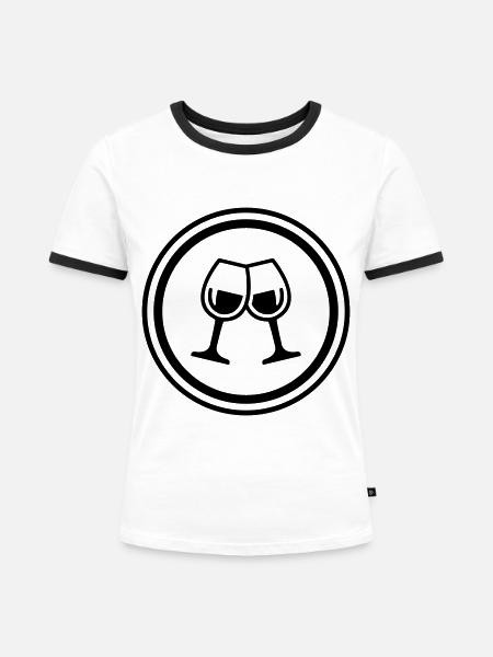 Wein Gläser - Frauen Kontrast-T-Shirt - Weiß/Schwarz